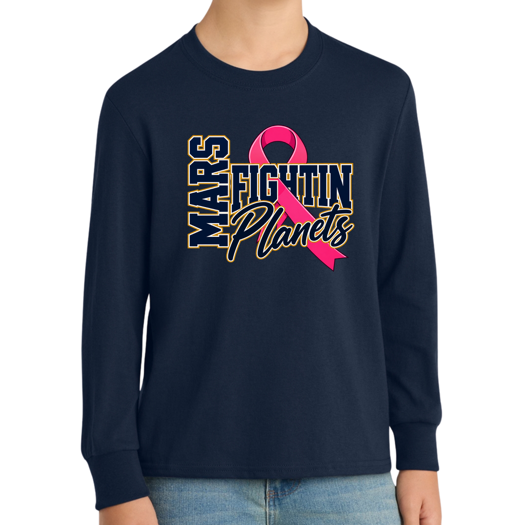 Pink Ribbon • Fightin Planet • Youth Long Sleeve Core Cotton Tee