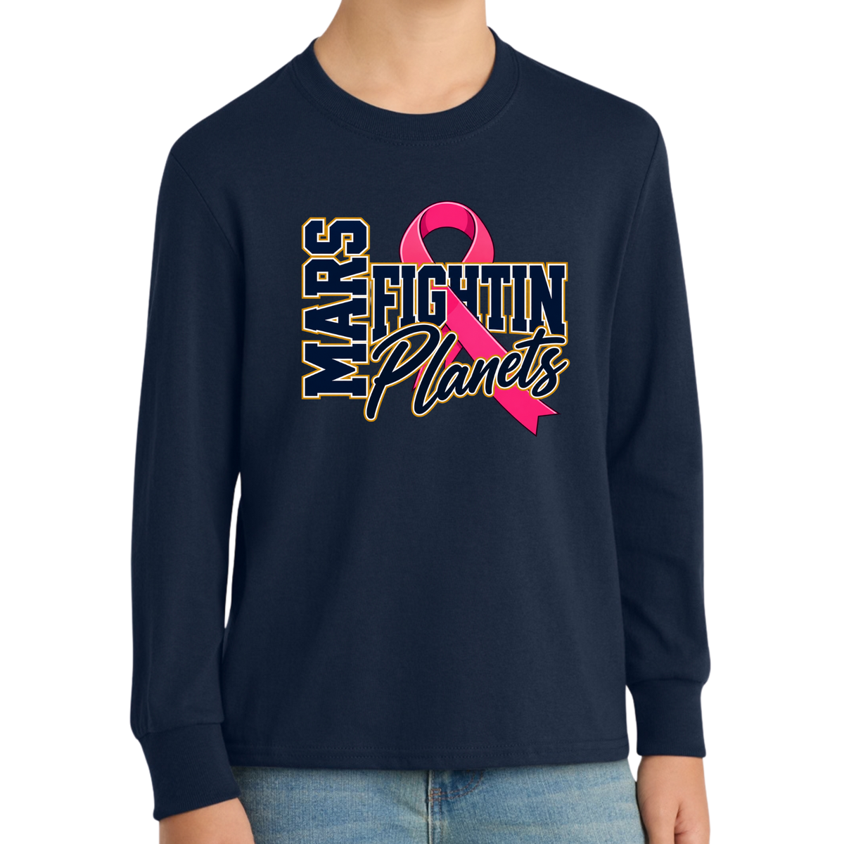 Pink Ribbon • Fightin Planet • Youth Long Sleeve Core Cotton Tee