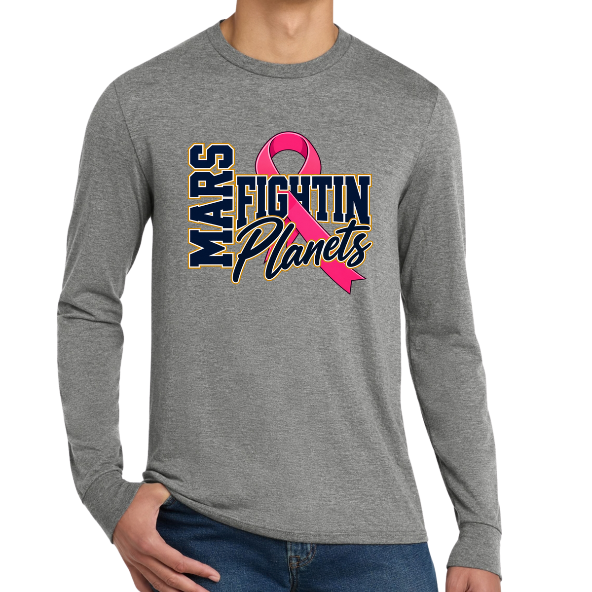 Pink Ribbon • Fightin’ Planets • District® Perfect Tri® Long Sleeve Tee