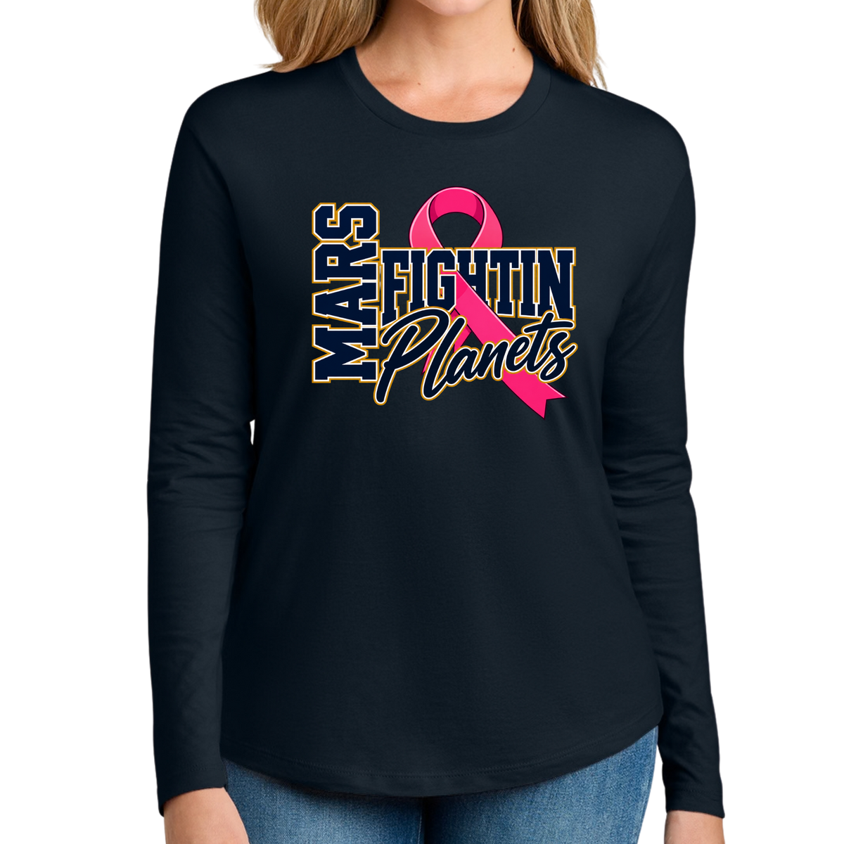 Pink Ribbon • Mars Fightin' Planet • Next Level Apparel® Women’s Cotton Relaxed Long Sleeve Tee