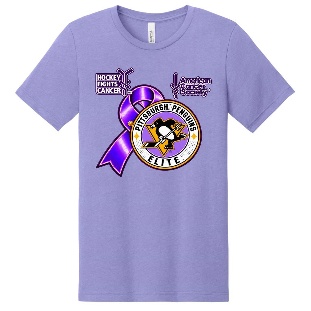 Adult/Unisex | Pittsburgh Penguins Elite • Hockey Fights Cancer •  Purple Ribbon LogoT Shirt