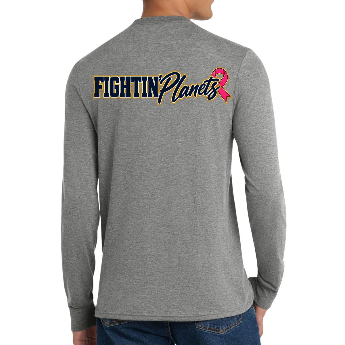Pink Ribbon • Fightin’ Planets • District® Perfect Tri® Long Sleeve Tee