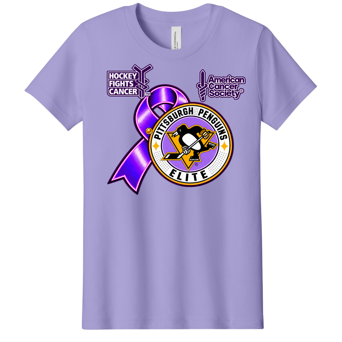 Youth/Unisex | Pittsburgh Penguins Elite • Hockey Fights Cancer • Purple Ribbon Logo T Shirt