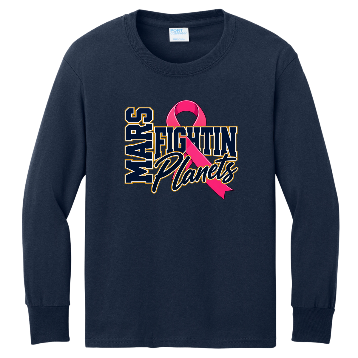 Pink Ribbon • Fightin Planet • Youth Long Sleeve Core Cotton Tee
