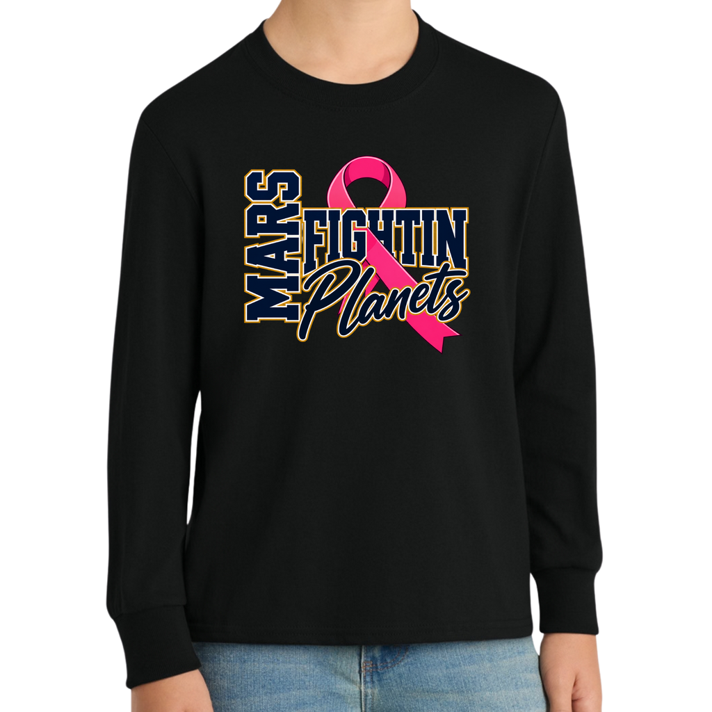 Pink Ribbon • Fightin Planet • Youth Long Sleeve Core Cotton Tee