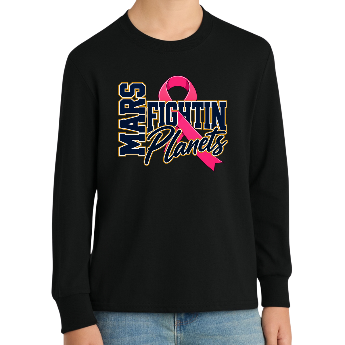 Pink Ribbon • Fightin Planet • Youth Long Sleeve Core Cotton Tee