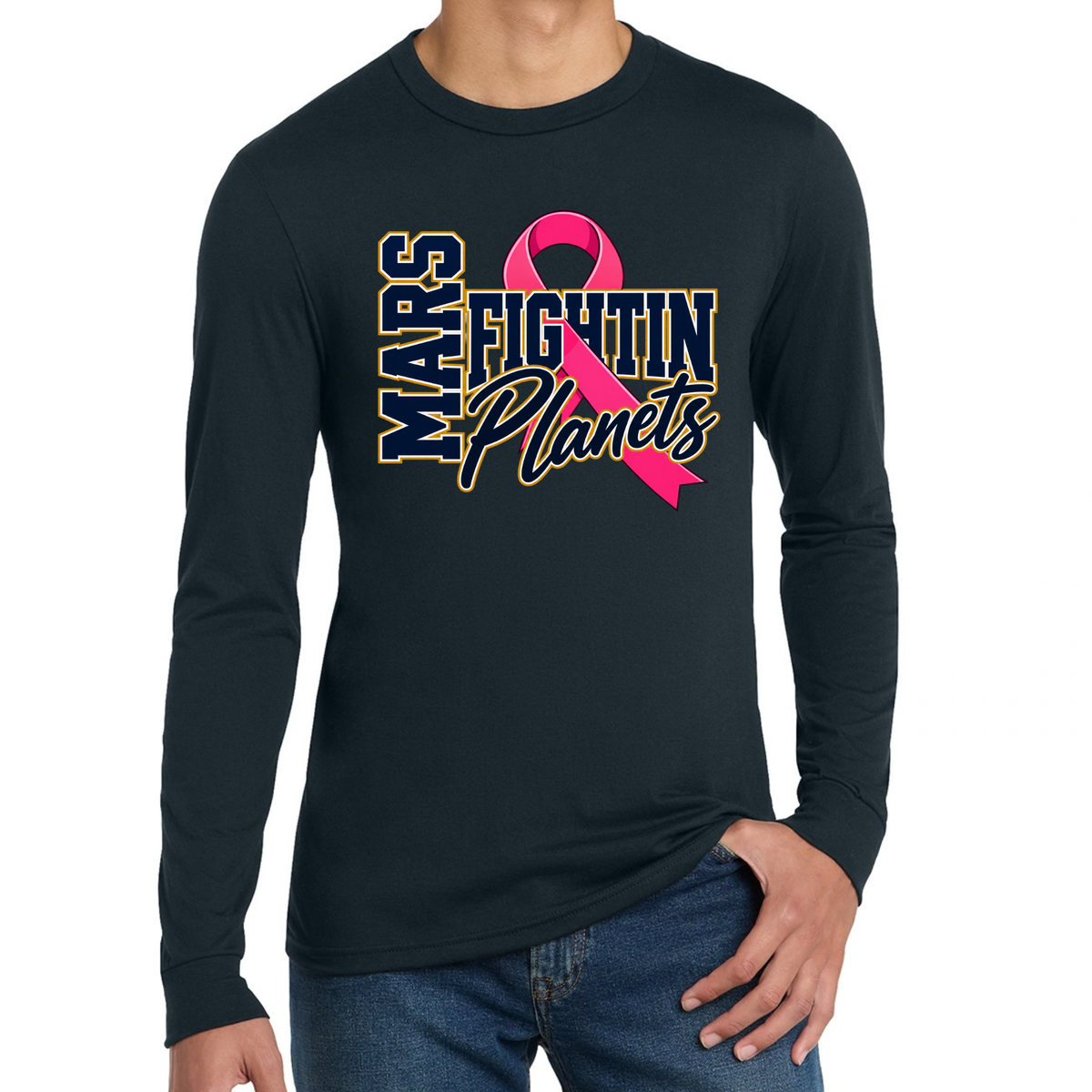 Pink Ribbon • Fightin’ Planets • District® Perfect Tri® Long Sleeve Tee