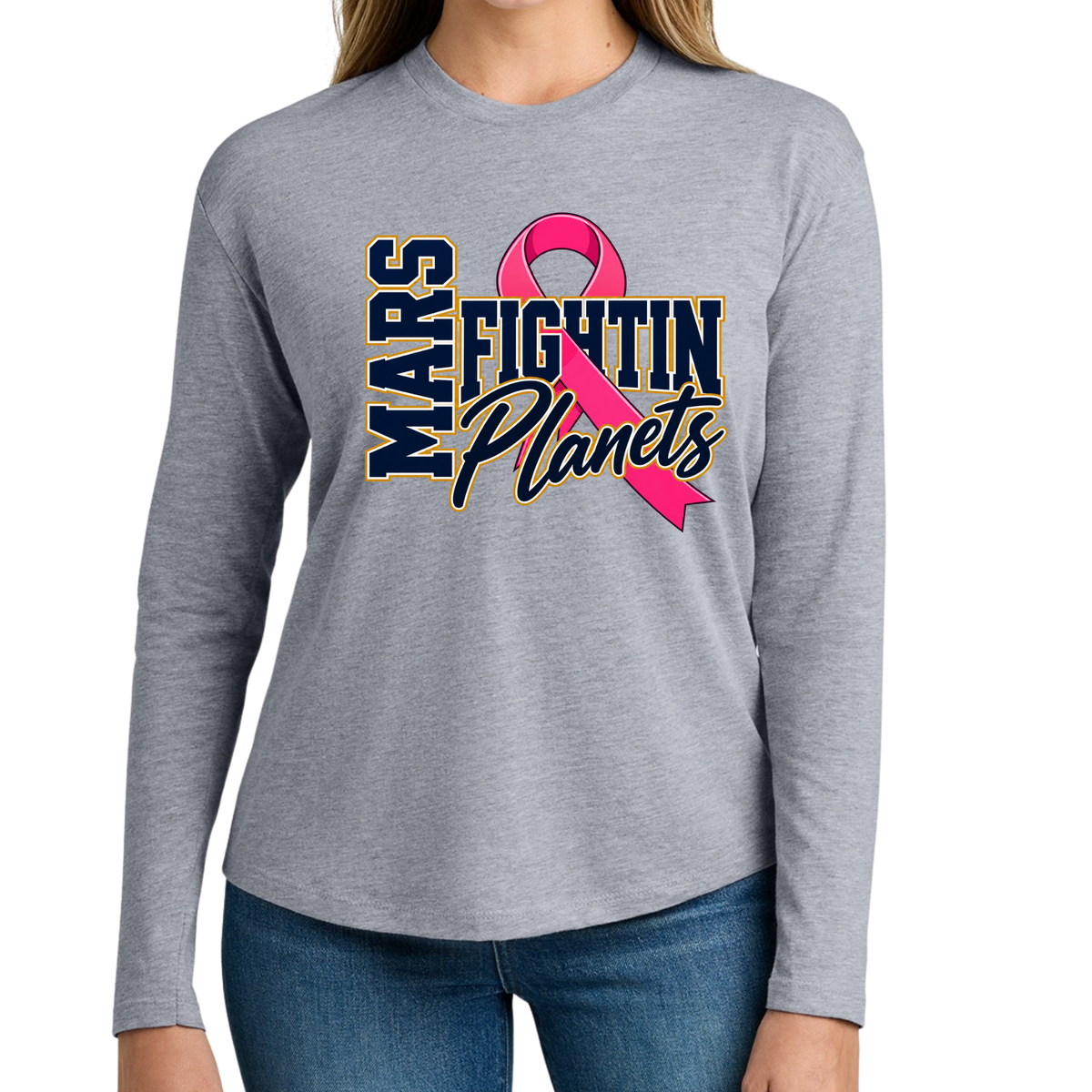 Pink Ribbon • Mars Fightin' Planet • Next Level Apparel® Women’s Cotton Relaxed Long Sleeve Tee