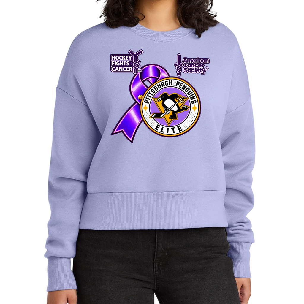 Adult/Womans | Pittsburgh Penguins Elite • Hockey Fights Cancer •  Purple Ribbon Logo Crewneck Logo
