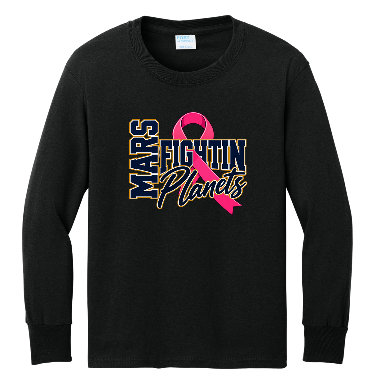 Pink Ribbon • Fightin Planet • Youth Long Sleeve Core Cotton Tee