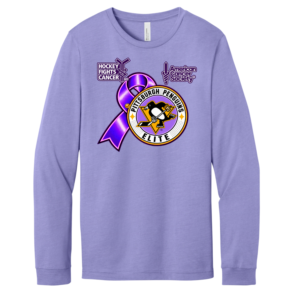 Adult/ Unisex | Pittsburgh Penguins Elite • Hockey Fights Cancer • Purple Ribbon Logo Long Sleeve