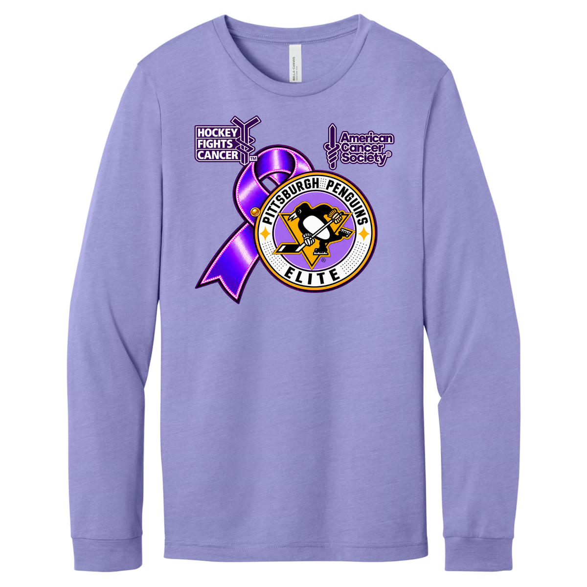 Adult/ Unisex | Pittsburgh Penguins Elite • Hockey Fights Cancer • Purple Ribbon Logo Long Sleeve