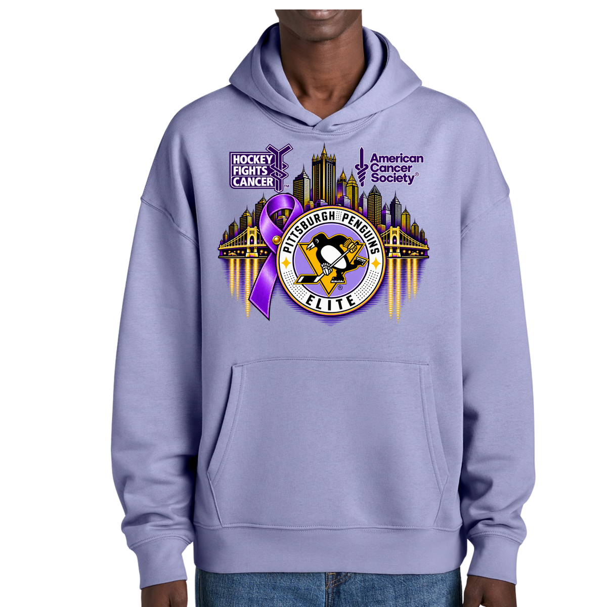 Adult/Unisex | Pittsburgh Penguins Elite • Hockey Fights Cancer •  City Reflection Hoodie
