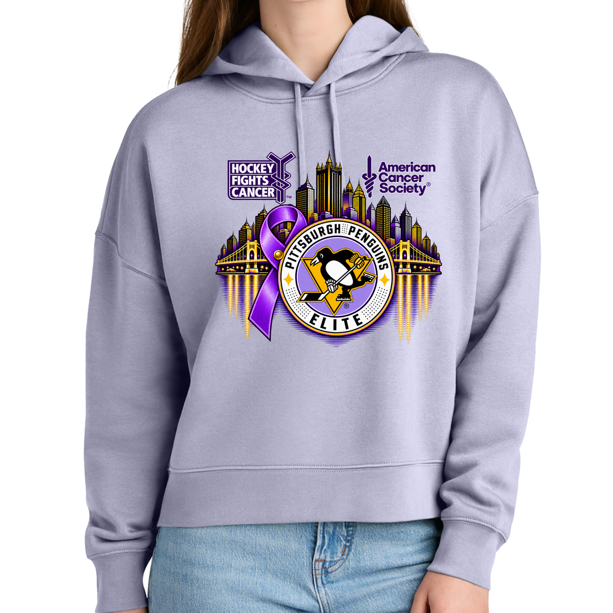 Woman's | Pittsburgh Penguins Elite • Hockey Fights Cancer Apparel • City Reflection Hoodie