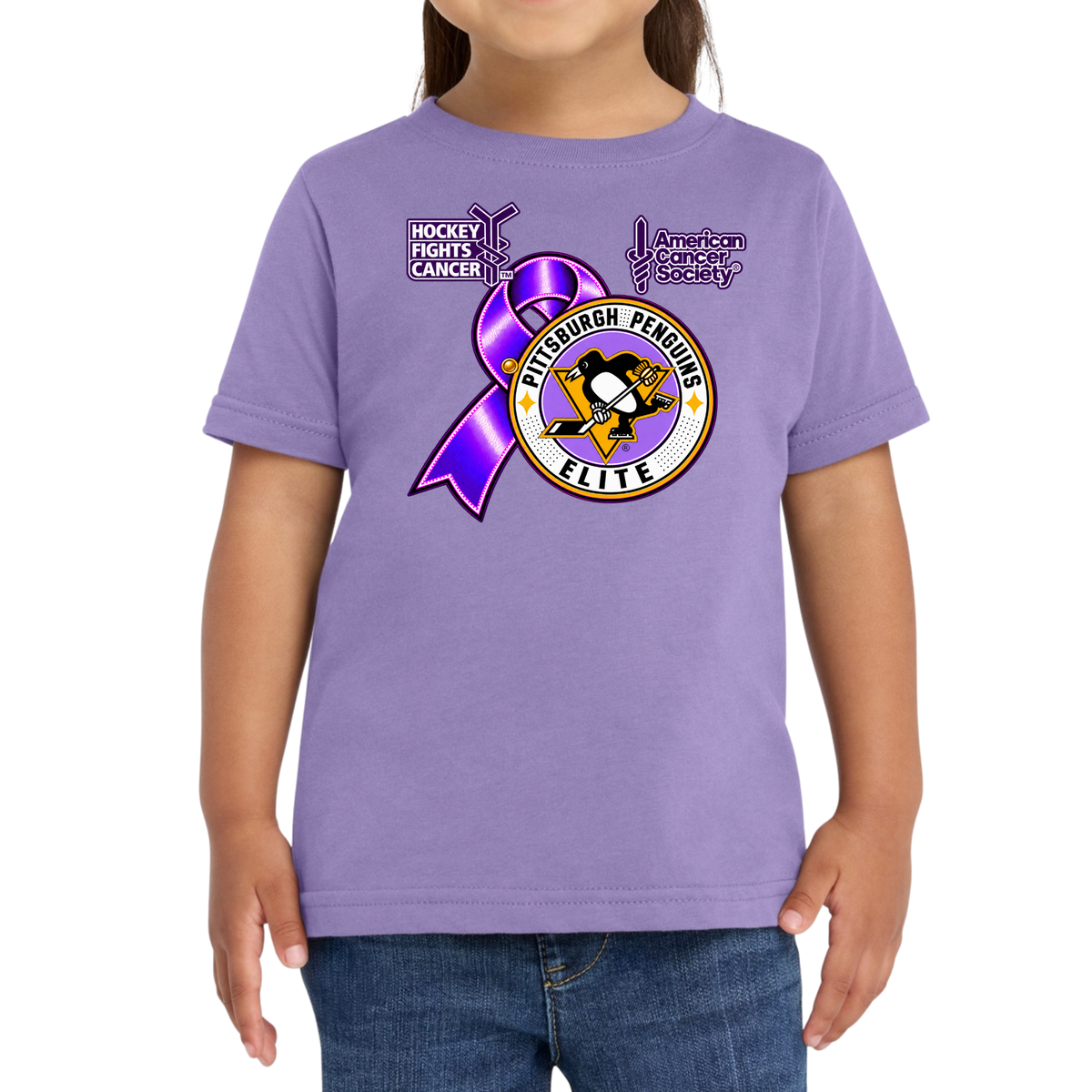 Toddler/Unisex | Pittsburgh Penguins Elite • Hockey Fights Cancer • Purple Ribbon Logo T Shirt