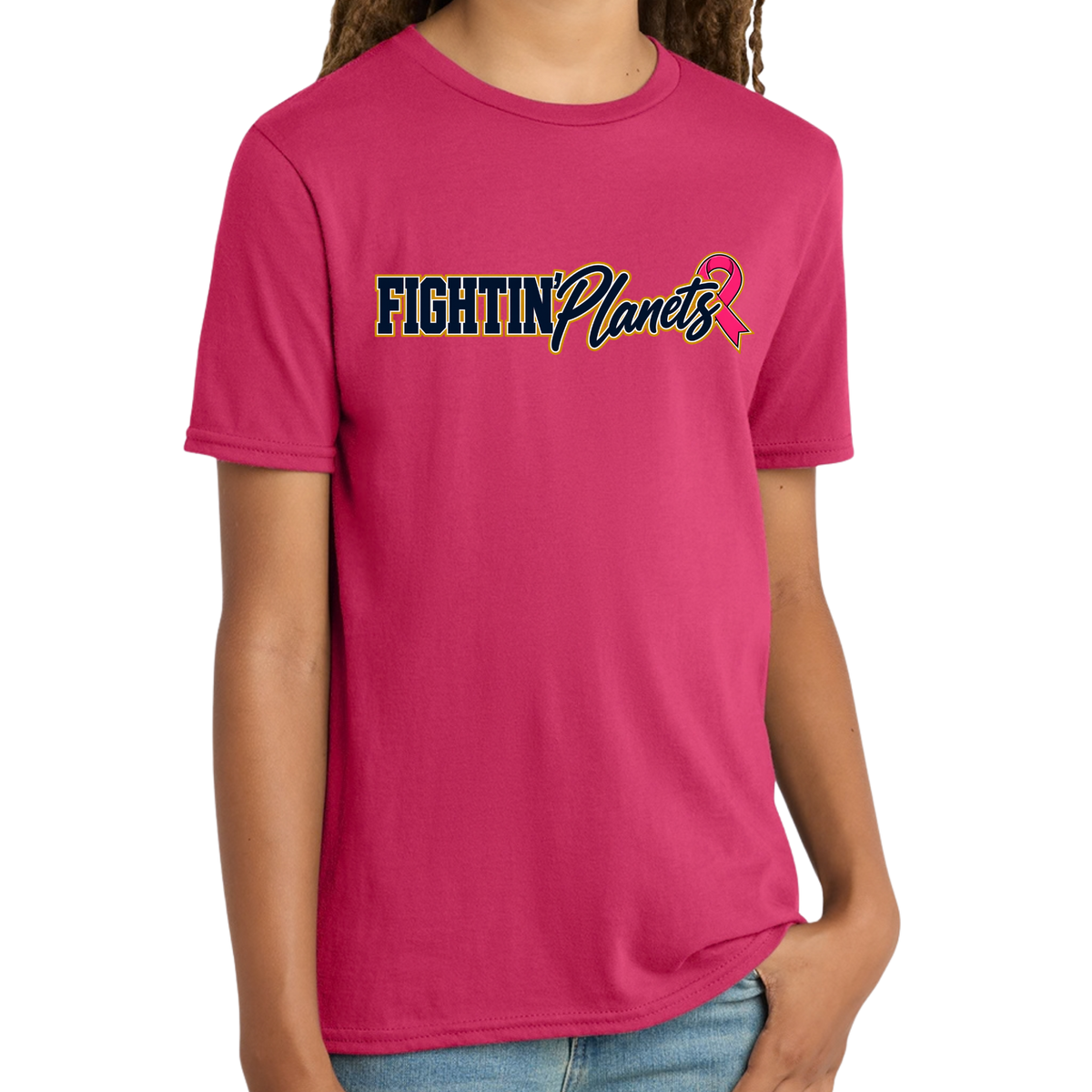 Youth • Pink Ribbon • Fightin Planets Front Design  • District® Tee