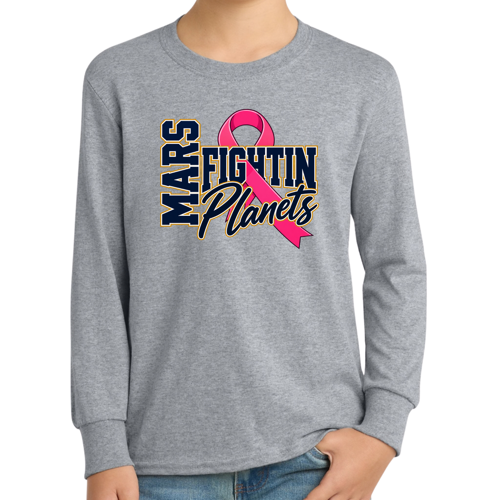 Pink Ribbon • Fightin Planet • Youth Long Sleeve Core Cotton Tee
