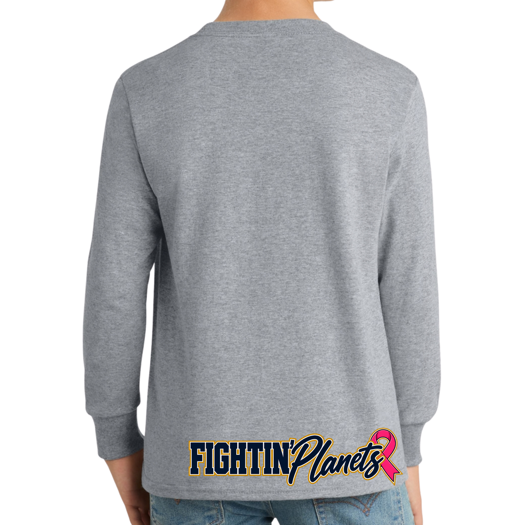 Pink Ribbon • Fightin Planet • Youth Long Sleeve Core Cotton Tee