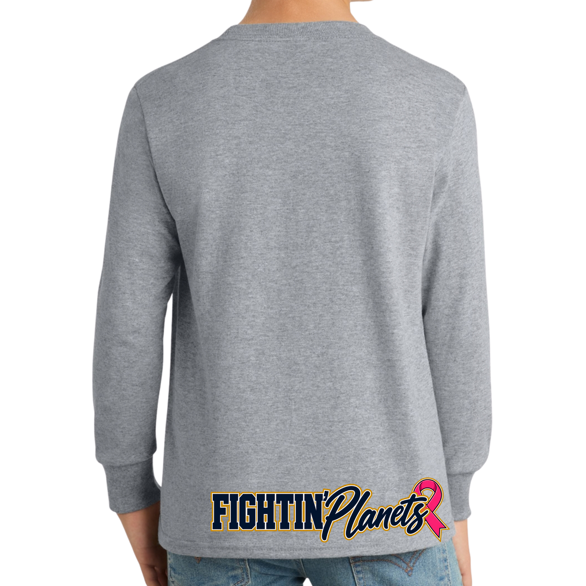 Pink Ribbon • Fightin Planet • Youth Long Sleeve Core Cotton Tee