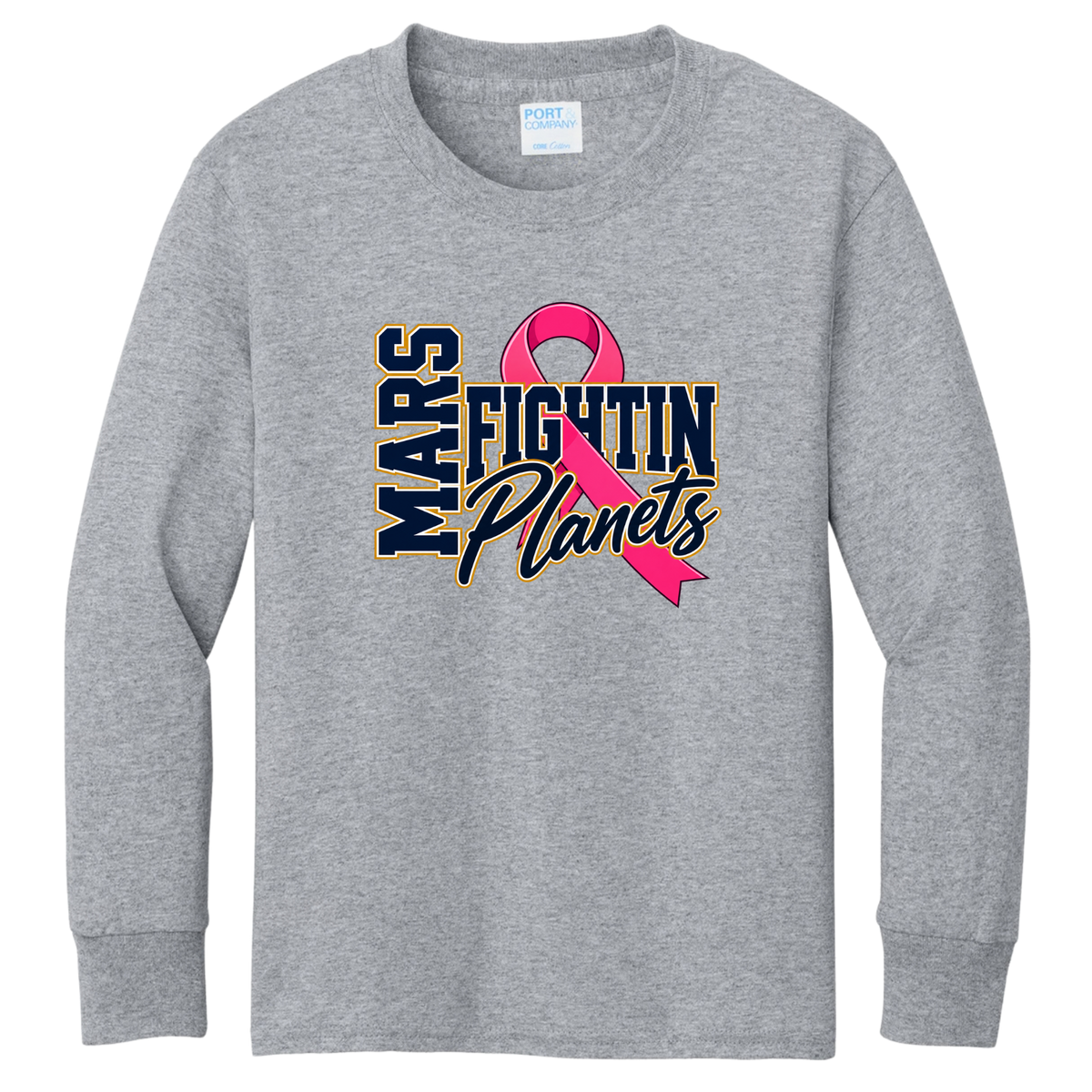 Pink Ribbon • Fightin Planet • Youth Long Sleeve Core Cotton Tee