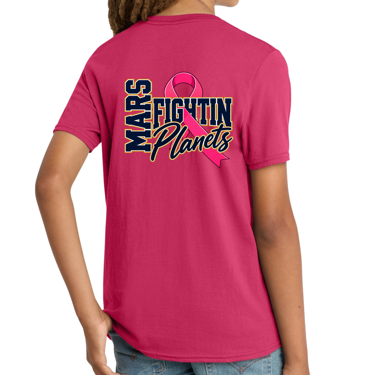 Youth • Pink Ribbon • Fightin Planets Front Design  • District® Tee