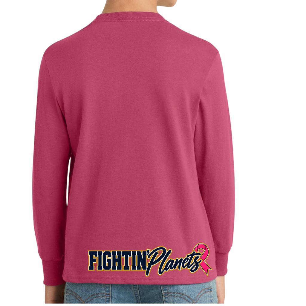 Pink Ribbon • Fightin Planet • Youth Long Sleeve Core Cotton Tee