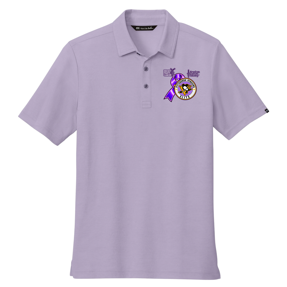 Men's Travis Matthews | Pittsburgh Penguins Elite • Hockey Fights Cancer • Purple Ribbon Logo Polo
