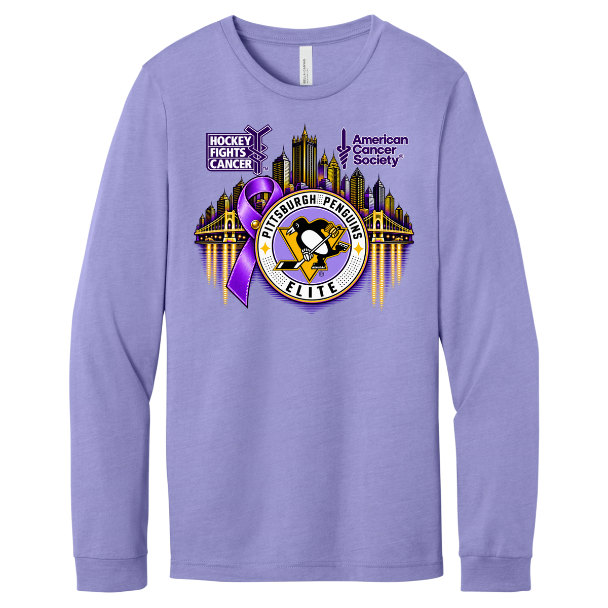 Adult/ Unisex | Pittsburgh Penguins Elite • Hockey Fights Cancer • City Reflection Long Sleeve Shirt