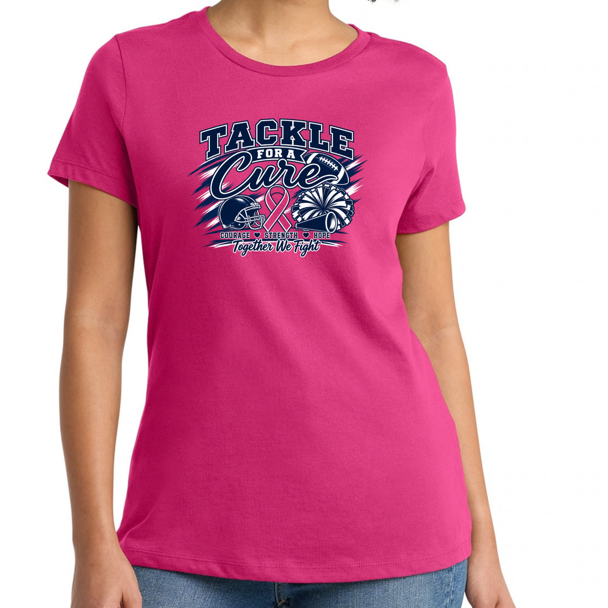 October Breast Cancer Tackle for A Cure • Pink Shirt