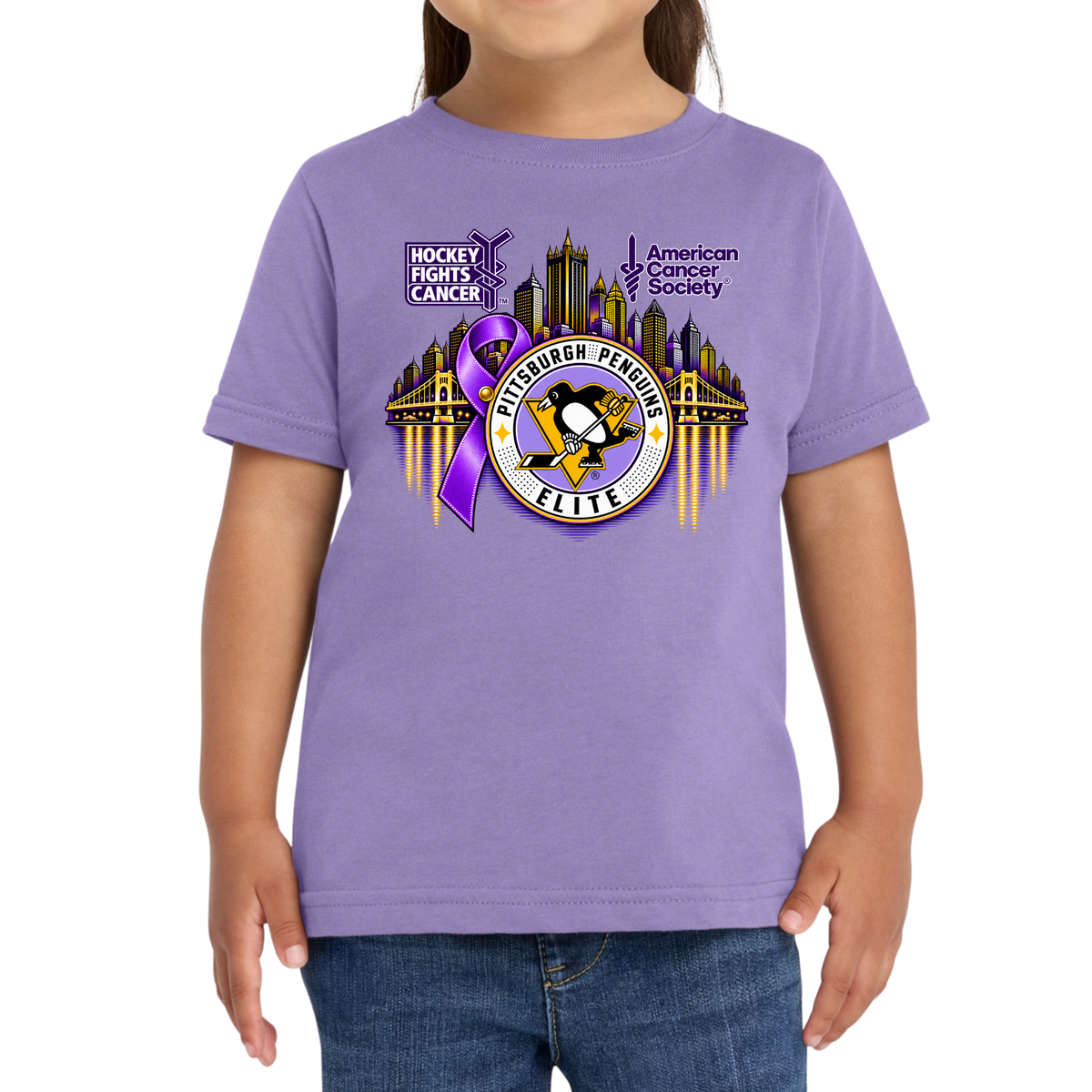 Toddler/Unisex | Pittsburgh Penguins Elite • Hockey Fights Cancer • Purple Ribbon Logo T Shirt