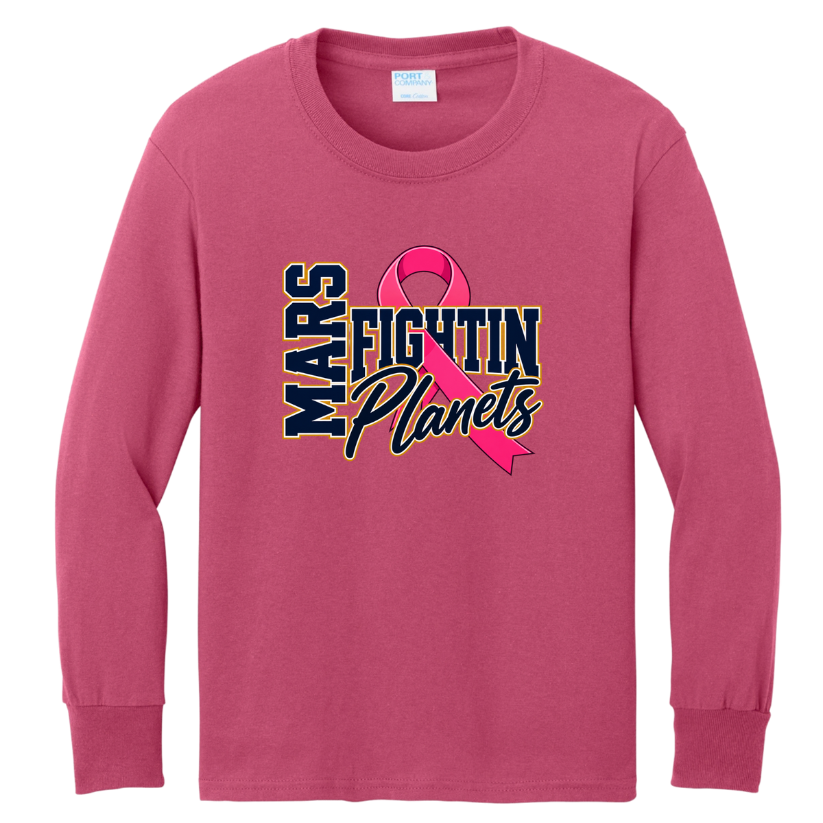 Pink Ribbon • Fightin Planet • Youth Long Sleeve Core Cotton Tee
