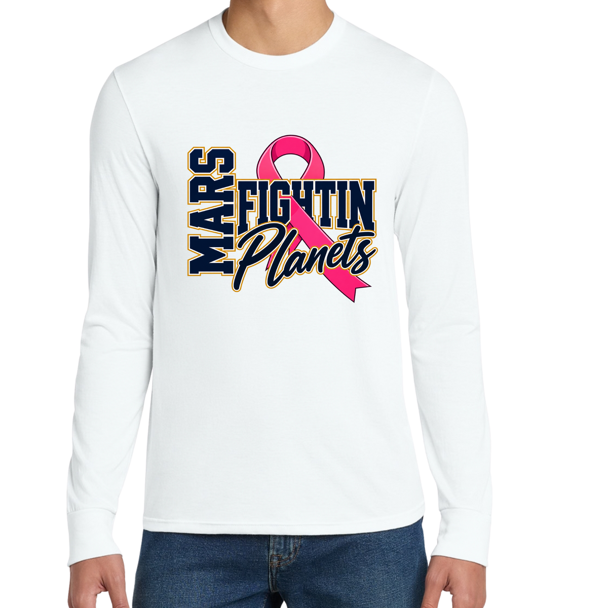 Pink Ribbon • Fightin’ Planets • District® Perfect Tri® Long Sleeve Tee
