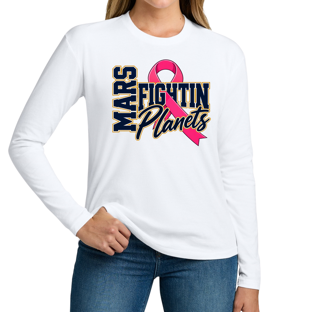Pink Ribbon • Mars Fightin' Planet • Next Level Apparel® Women’s Cotton Relaxed Long Sleeve Tee