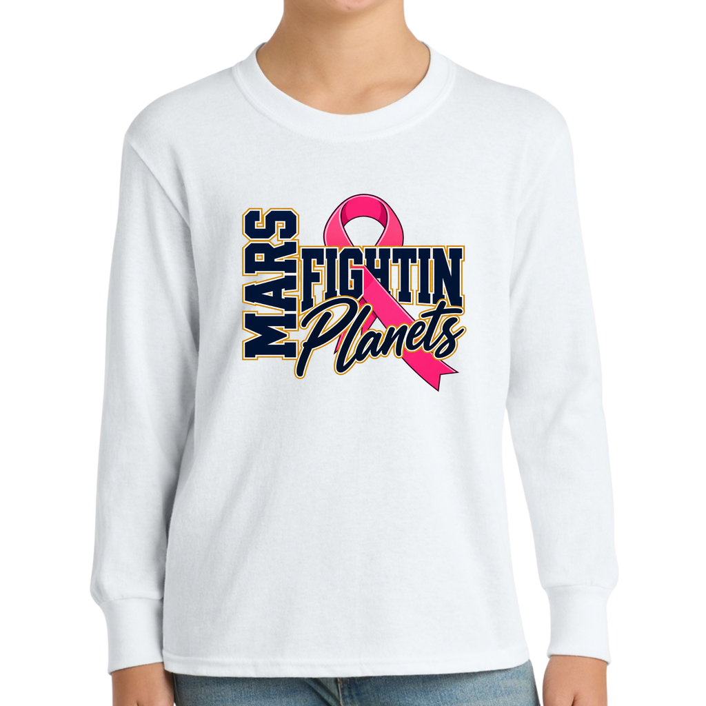 Pink Ribbon • Fightin Planet • Youth Long Sleeve Core Cotton Tee