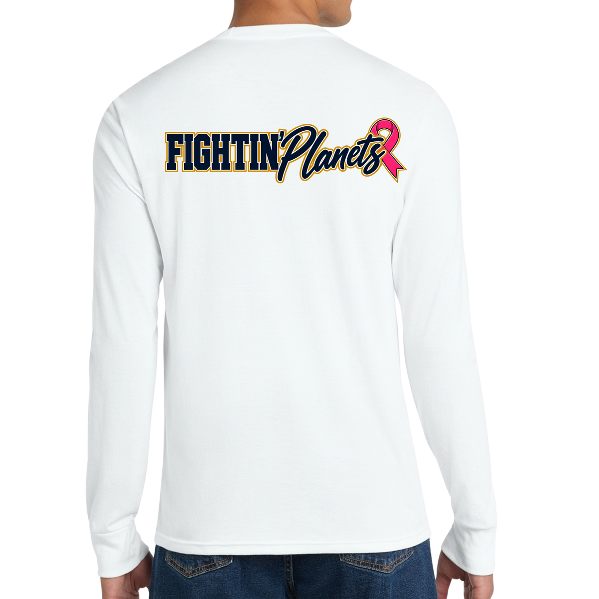 Pink Ribbon • Fightin’ Planets • District® Perfect Tri® Long Sleeve Tee