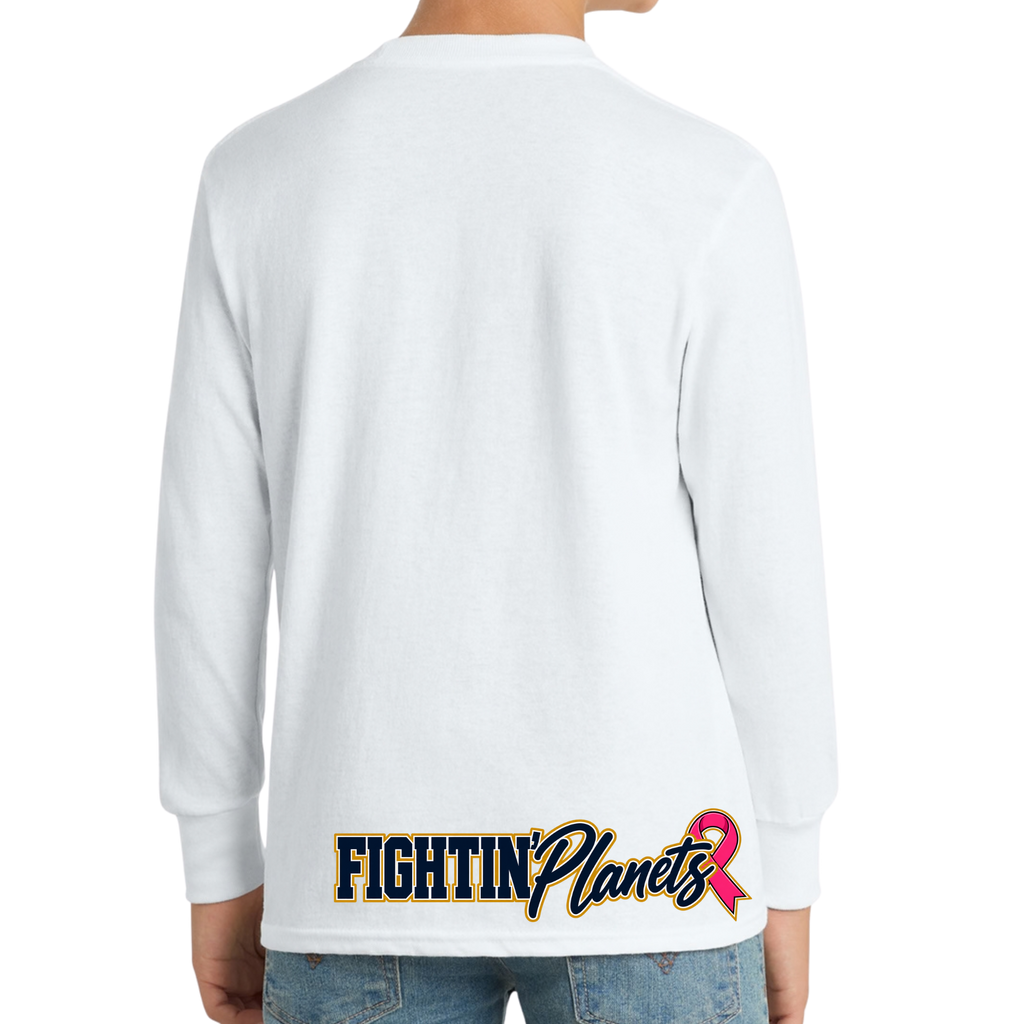 Pink Ribbon • Fightin Planet • Youth Long Sleeve Core Cotton Tee