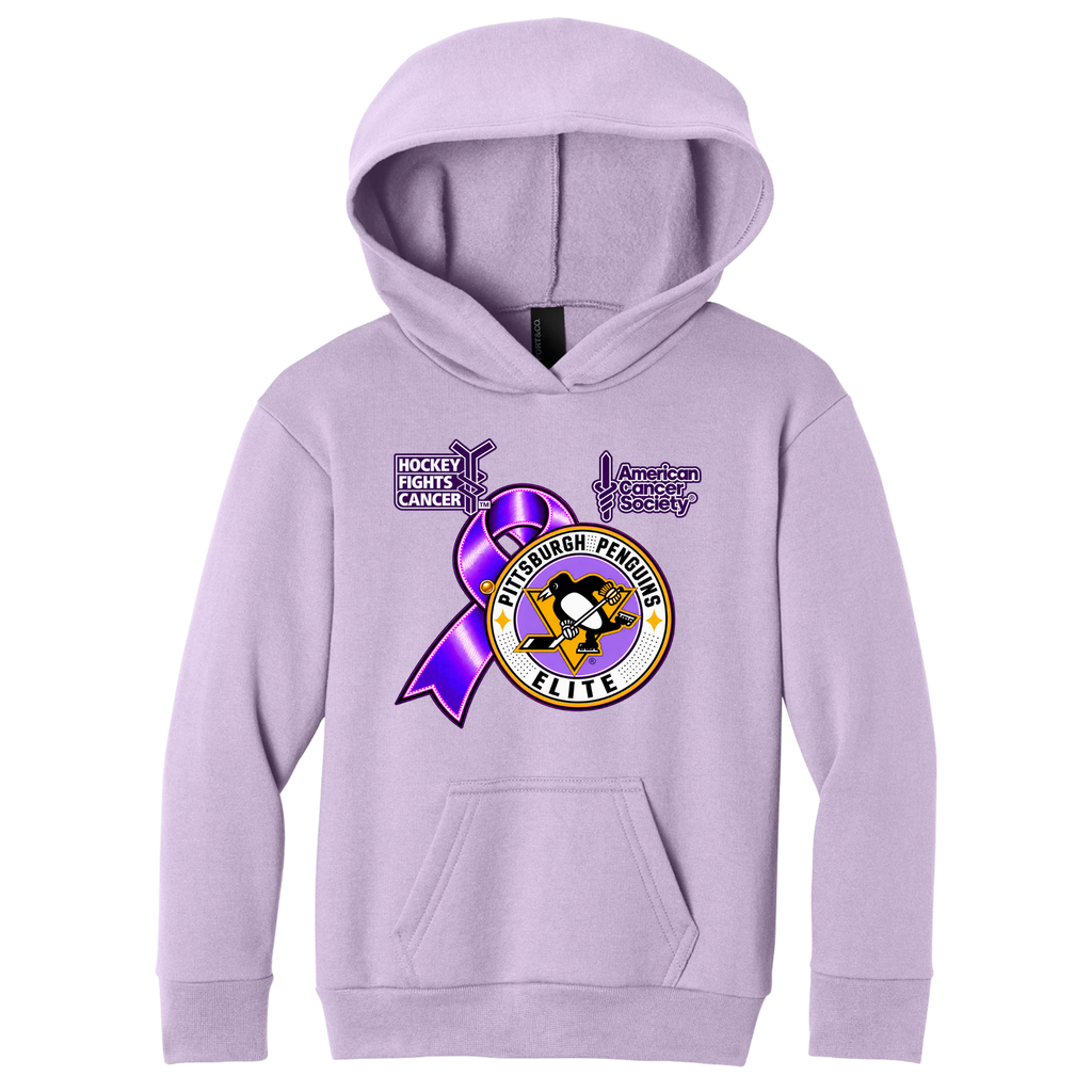 Youth/Unisex | Pittsburgh Penguins Elite • Hockey Fights Cancer • Youth Purple Ribbon Logo Hoodie