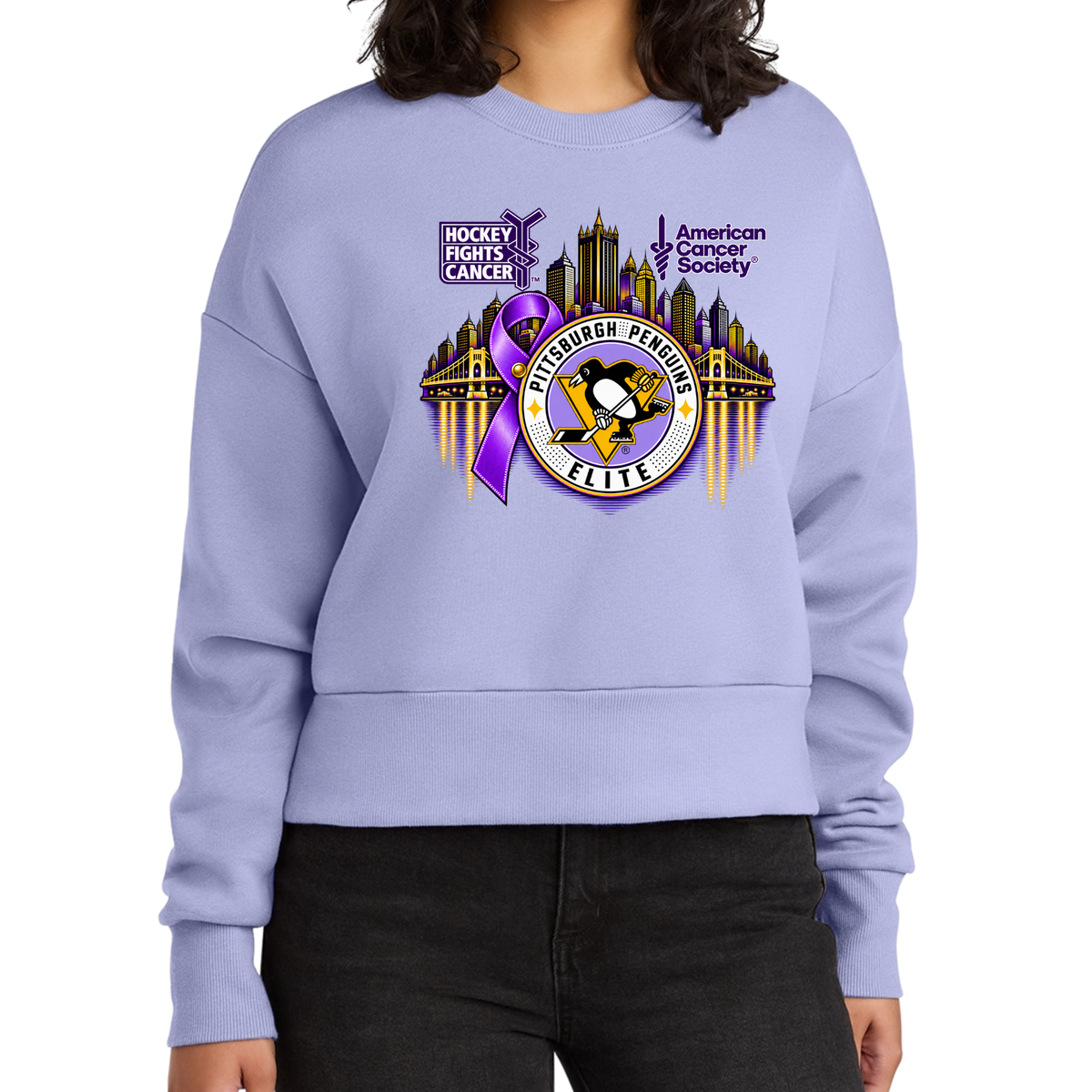 Adult/Womans | Pittsburgh Penguins Elite • Hockey Fights Cancer •  City Reflection Crewneck Sweatshirt