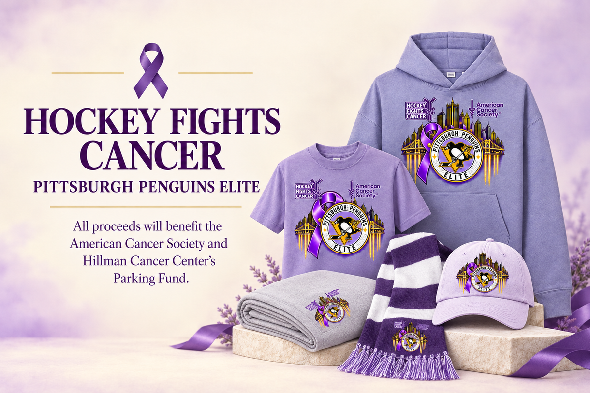 Hockey Fights Cancer hero with scarf and blanket