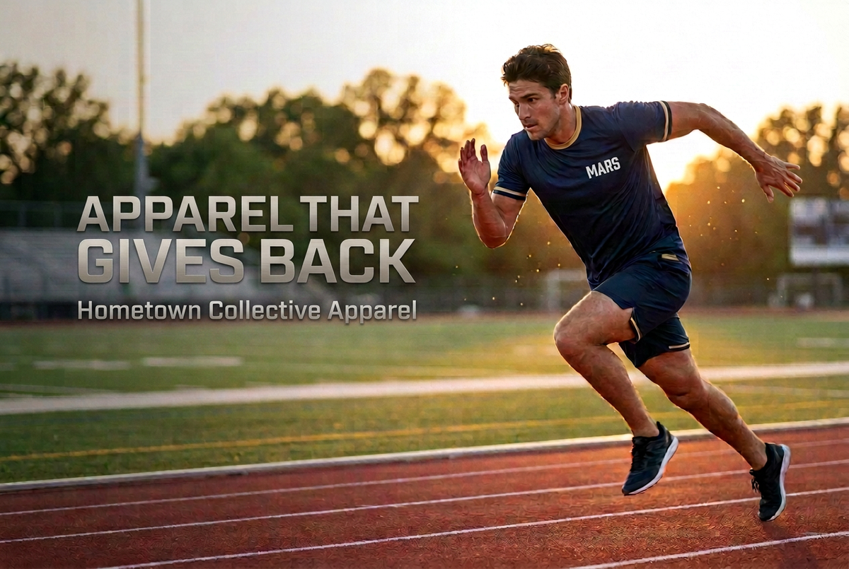MARS athlete marketing image with Apparel That Gives Back and Hometown Collective Apparel